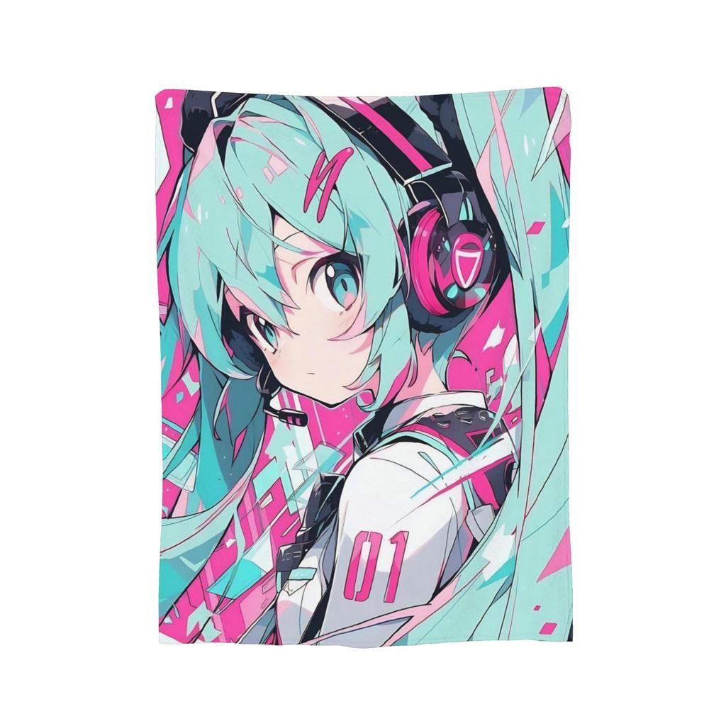 Hatsune Miku Anime Blanket Fleece Spring Autumn Portable Lightweight Thin Throw Blankets for Bed Travel Bedding Throws