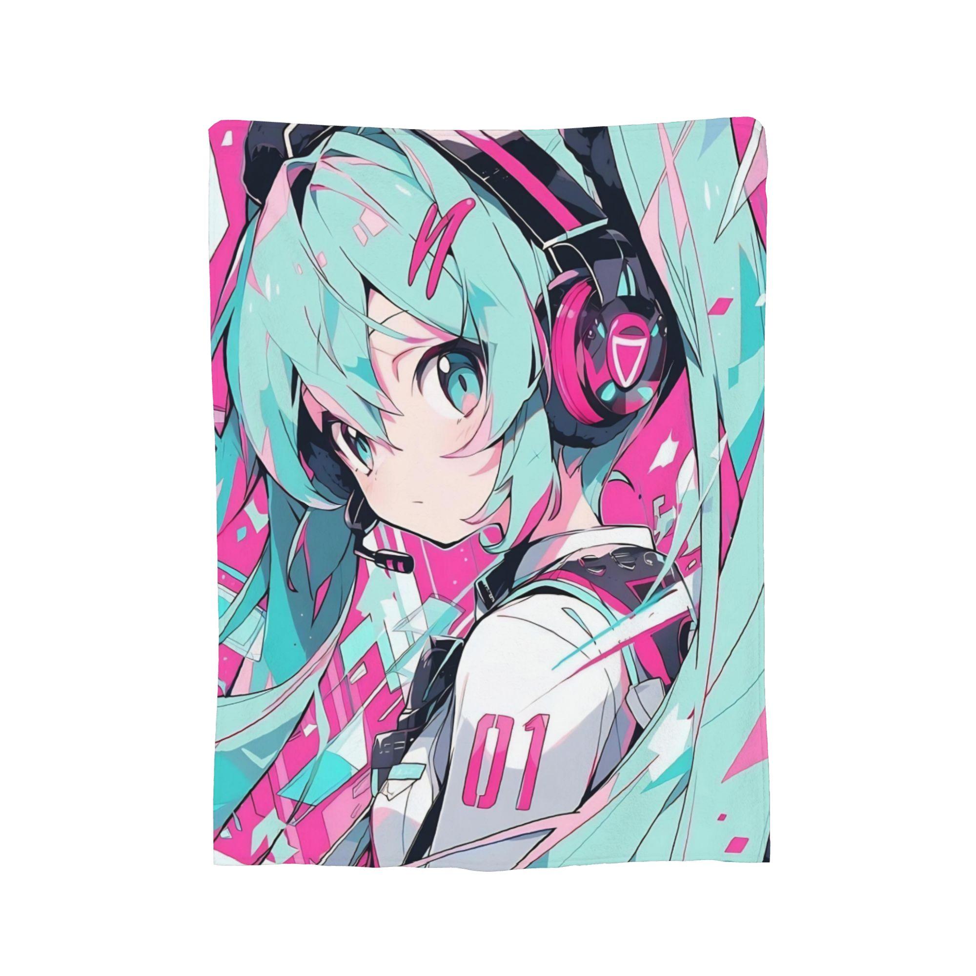 

Hatsune Miku Anime Fashion Blanket Fleece Spring Autumn Portable Lightweight Thin Throw Fashion Blankets for Bed Travel Bedding Throws 75x90cm
