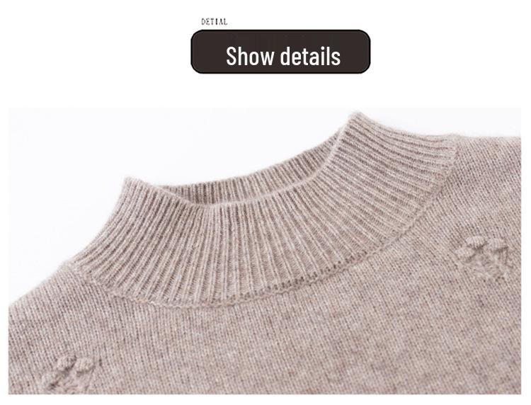 Women's Pure Wool Sweater - Thick Knit, Half-High Collar, Autumn/Winter Style for Middle-Aged & Elderly.