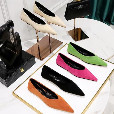 Femmes Talons Bas 0,5 cm Loisirs Extérieur Ballerines Féminines Surface Daim Talons Bas Dame Sexy Soirée Slip-On Chaussures Plates