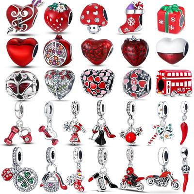 Nové 925 Sterling Silver Červená Barva Série Heart Shape Charms Korálky Lucky Jewelry Dárky