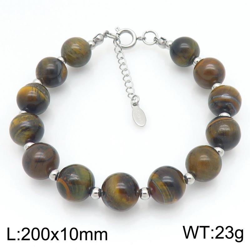 Natural Tiger Eye Stone Beaded Bracelet for Men Women Vintage Stainless Steel Jewelry Adjustable Chain Accessory Gift