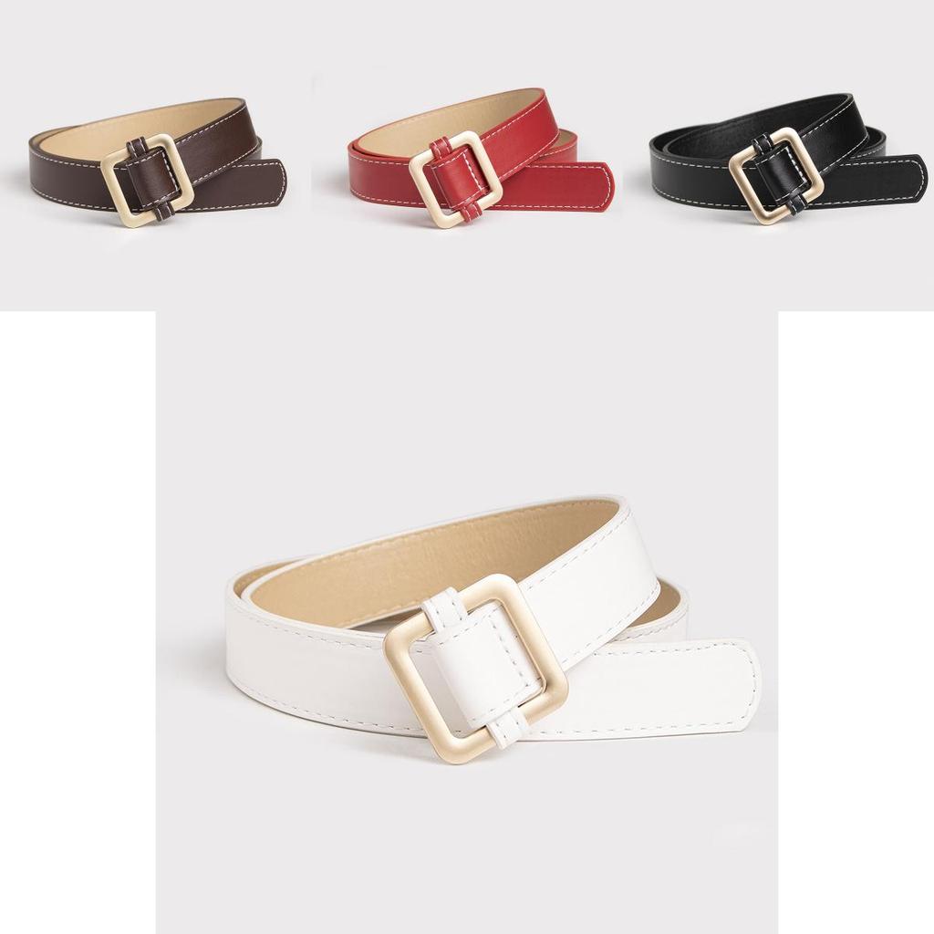 Womens Rose Gold Square Buckle Leather Belt With Metal Clasp For Casual Office Wear