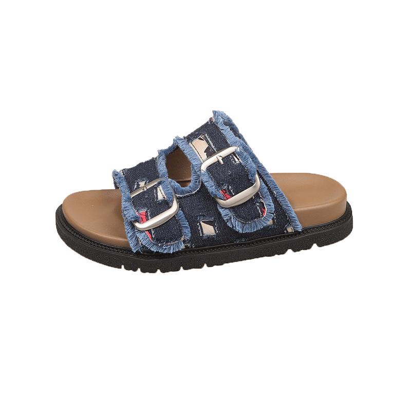 Platformowe sandały Birkenstock z denimu letnie obuwie nowy francuski temperament casualowe sandały