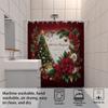 1Pc Christmas Red Floral Print Waterproof Shower Hanging Curtain With 12 Hooks, Multi Size Holiday Decoration, Machine Washable