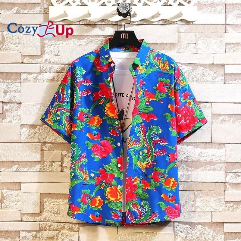 Cozy Up Men's Casual Northeast Large Flower Retro Couple Loose Short-sleeved Floral Shirt