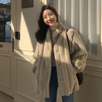 Autumn and Winter New Imitation Mink Fur Jacket Women's Long Plush Stand-up Collar Imitation Mink Loose