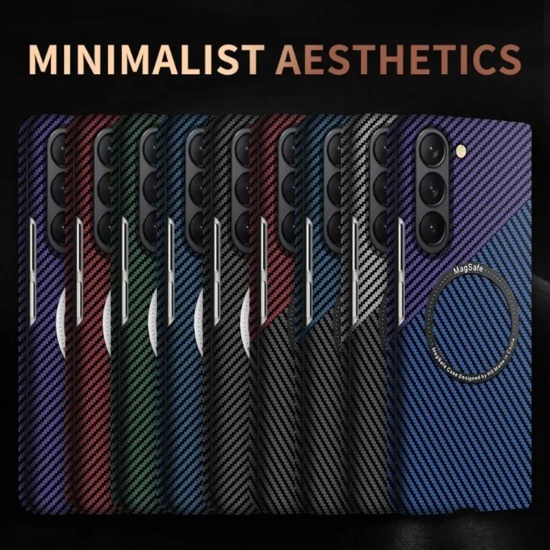 Ultra Thin Carbon Fiber Magsafe Phone Case For Samsung Galaxy Z Fold 7 6 5 4 3 Magnetic Wireless Charge Shockproof Protect Cover