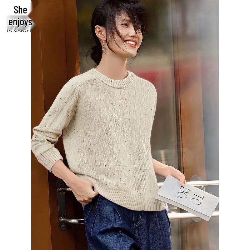 She Xiang Women s Speckled Raglan Knit Sweater L