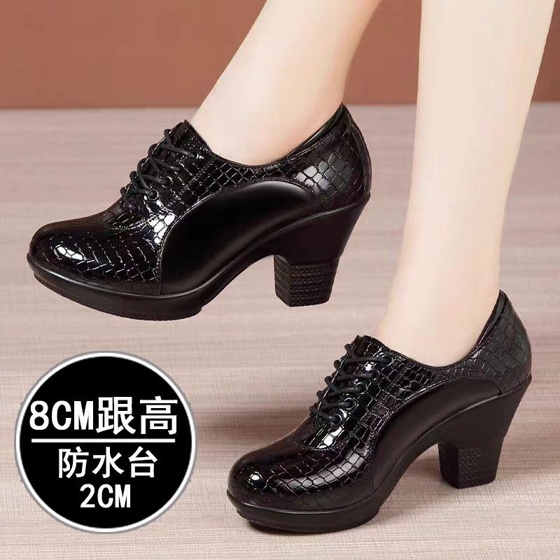 

6см 8см Маленький Великий Розмір 33-43 Зручні Лаковані Туфлі Жіночі Платформа Оксфорди 2025 Весна Блочні Високі Підбори Взуття Робота Мама 42