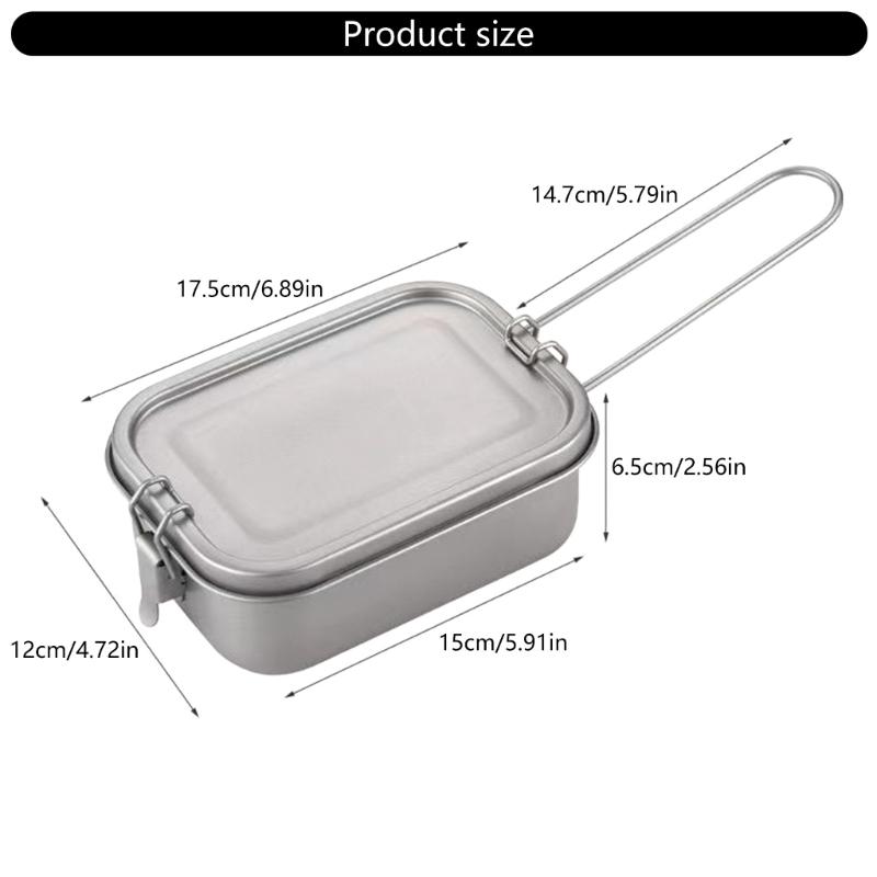 800ml/1200ml Portable Camping Lunch Box Folding Handle Metal Alloy Camping Bentos Container Rectangle Lunch Box