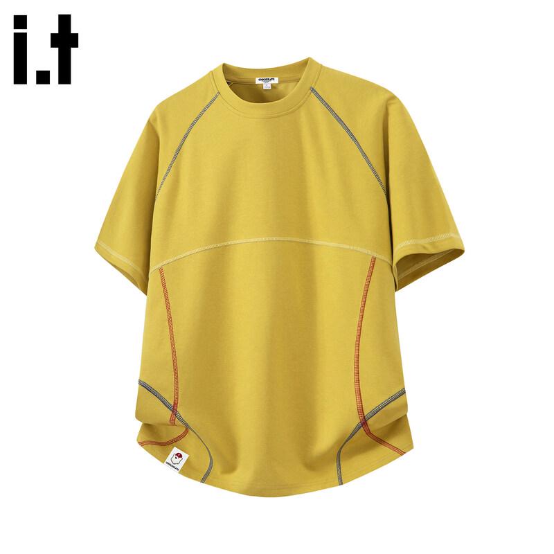 :CHOCOOLATEit Men s American Color-Block Patchwork Short Sleeve T-Shirt L