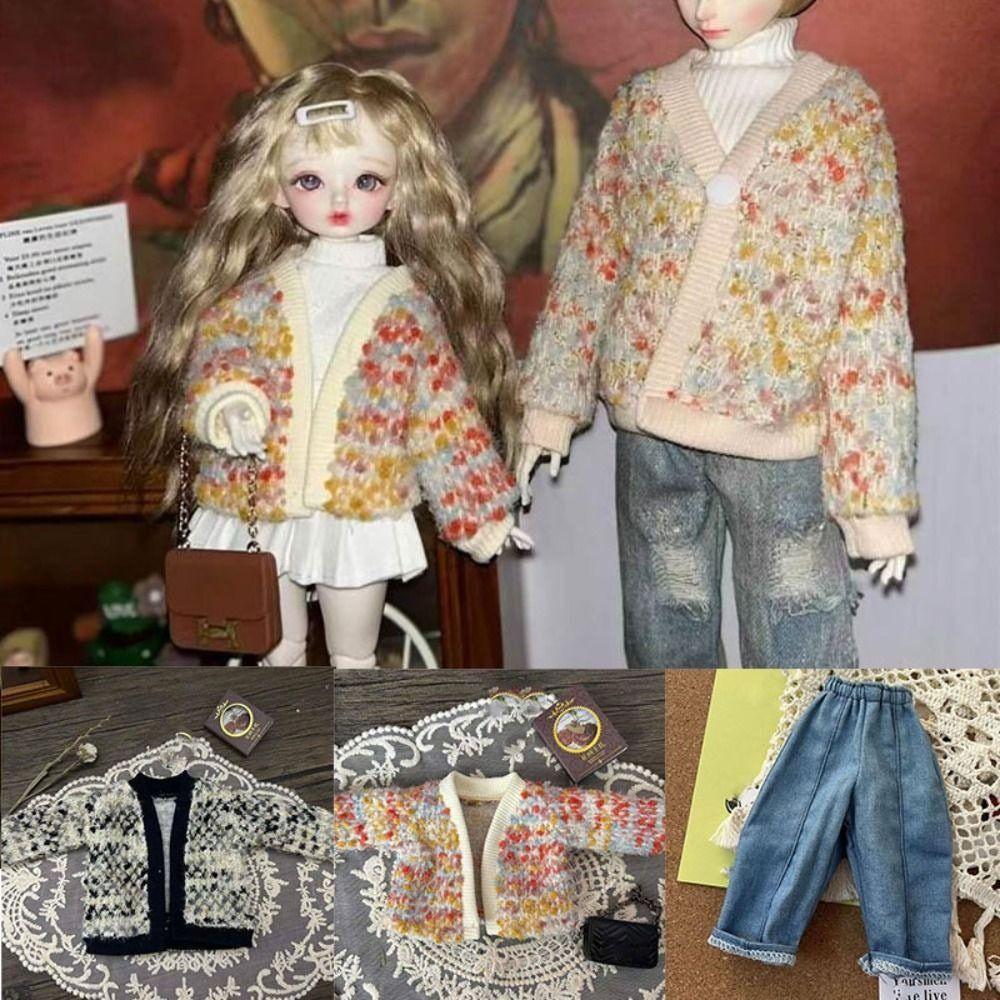 Elegant Knitted Cardigans Tops Cute Doll Jeans Pants for 1/4 1/6 BJD 30/45cm Dolls Doll Clothes