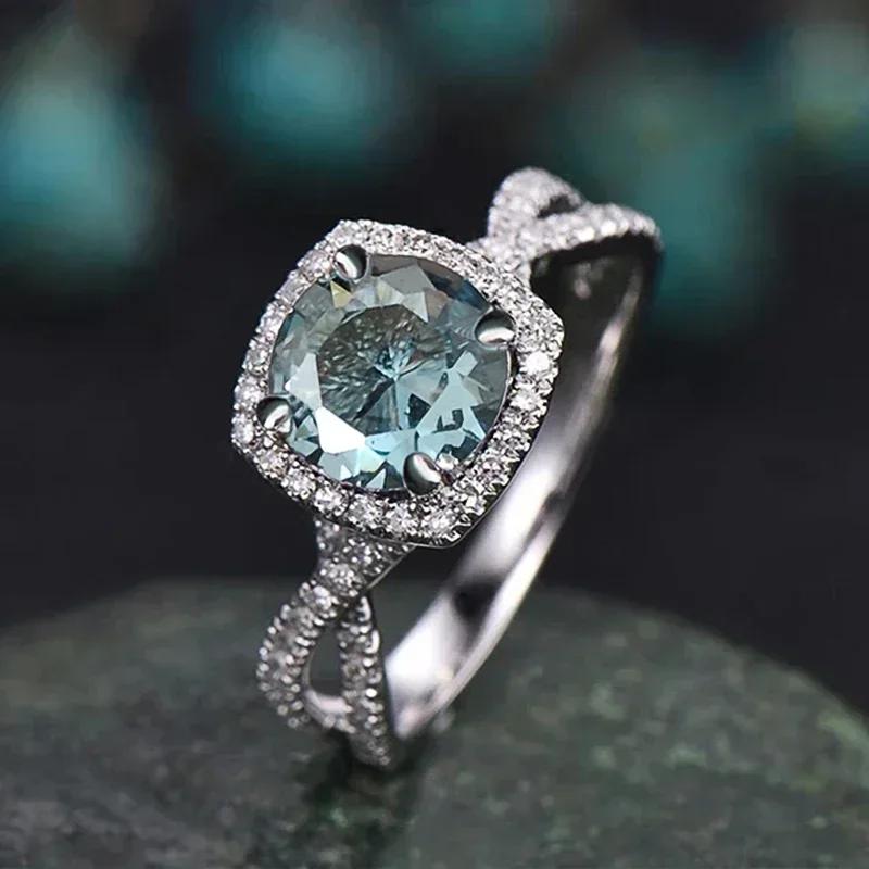 European and American Blue T-shaped Waterdrop Fashion Circle Horse Eye Zircon Ring Personalized Trendy Zircon Accessories 6