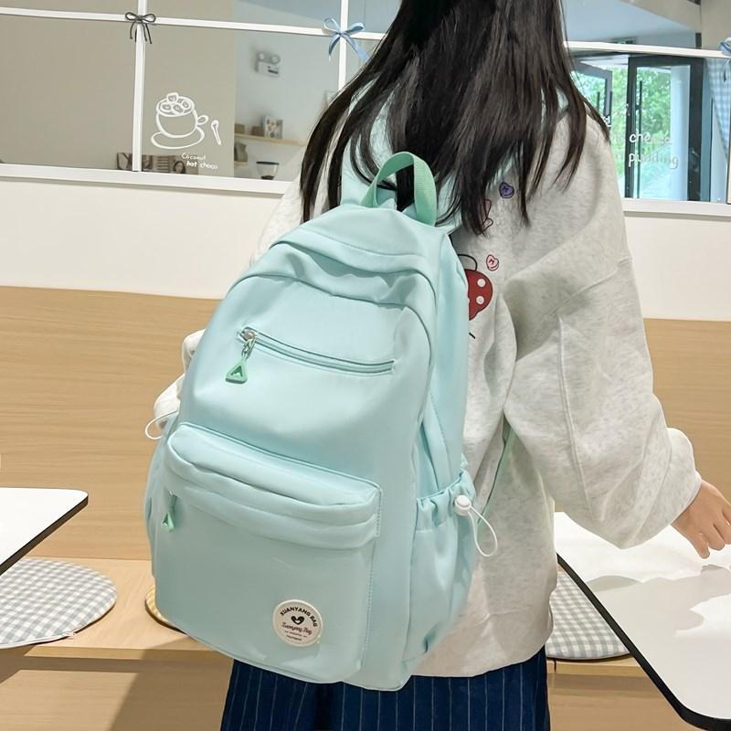 Large Capacity School Bag Women's Solid Color Backpack Lightweight Student Backpack Sports Travel Bag