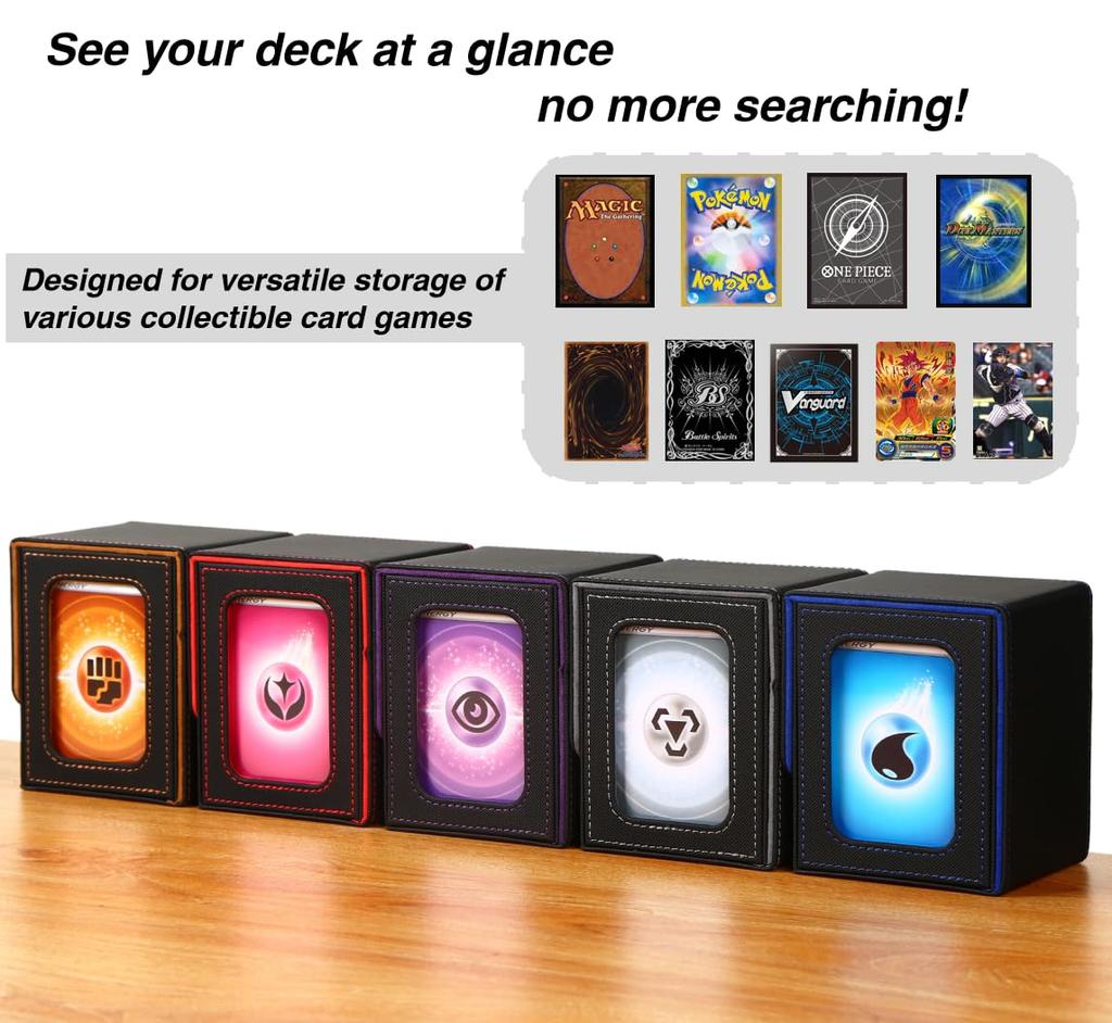 Venssu Deck Trading Card Display 100 Kompatibilní s dvojitými a trojitými vertikálními 2 přepážkami a 1 horním koženým vnitřním pouzdrem, pouzdrem, oknem, kusy,
