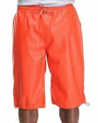 Sports Boxer Pocket Leather Orange Men Soft Lace Up Lambskin Short Pants Gym