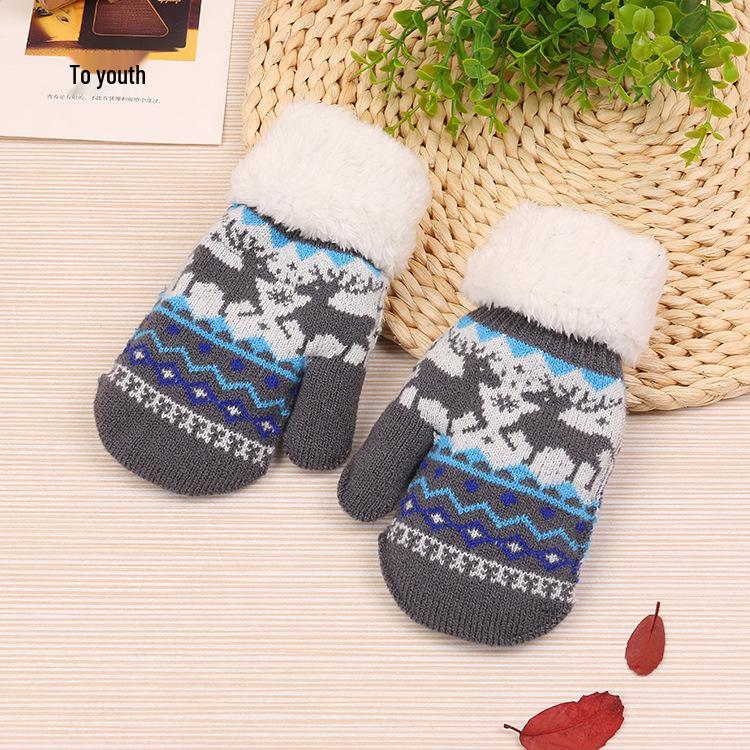 

Дитячі теплі в язані вовняні рукавички з розділеними пальцями та вельветовою підкладкою - Дизайн з оленями для осені та зими For Ages 3-7