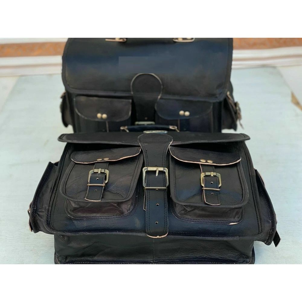Leather 2 Luggage  Black Bags Motorcycle Side Saddlebags Pouch