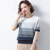 Women's Plus Size Striped Short Sleeved Knitted T-shirt Middle-aged Women's Clothing Ice Silk Knitted T-shirt