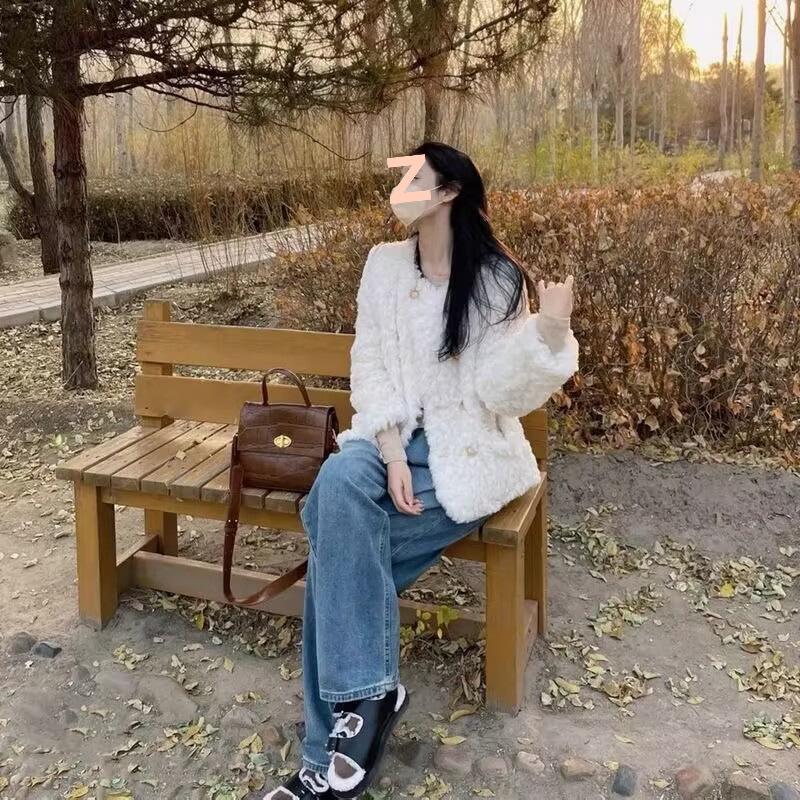Autumn Winter Loose Casual Double Breasted Lamb Fleece Coat Women Quilted All-match Cardigan Jacket Top