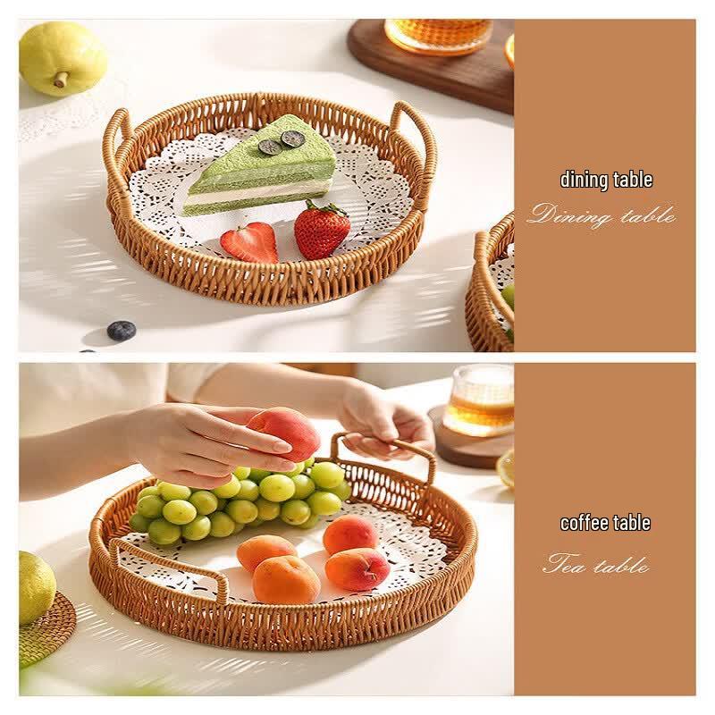 Chinese Style Rattan Woven Serving Basket Tray