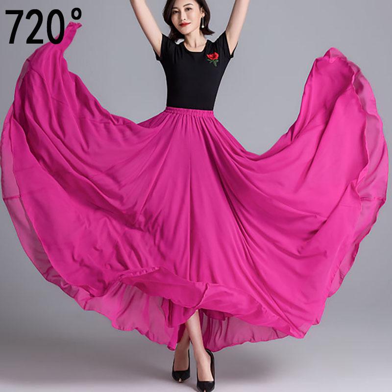 

720° Double Layer Chiffon Red Performance Skirt for Stage and Dance Elastic Waist, Skirt Length 80cm