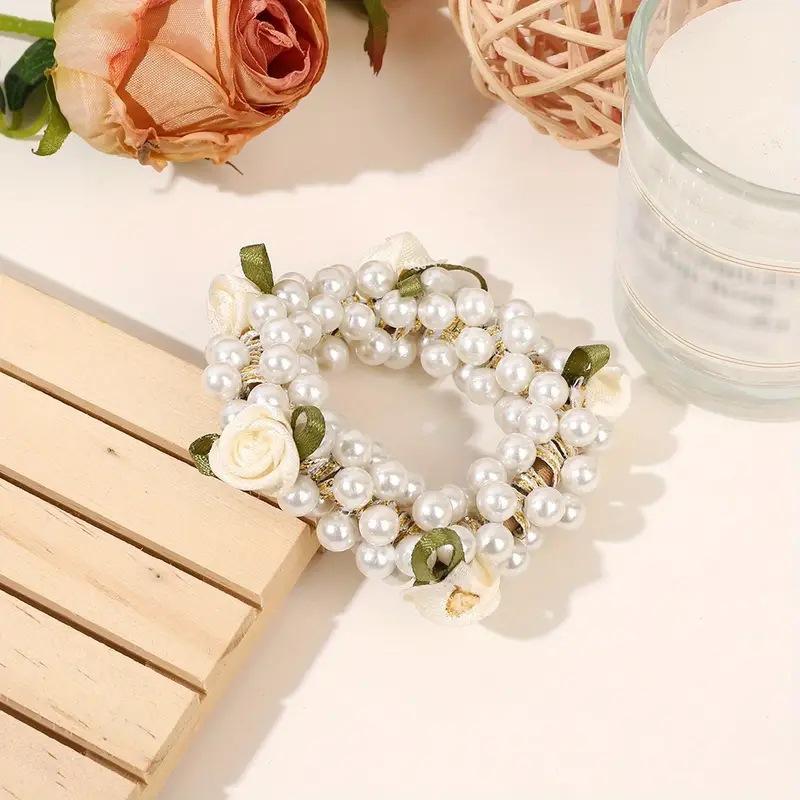 1/3pcs Vintage French Rose Pearl Hairband Fashionable High-end Hair Tie for Ponytail; Light Luxury Hair Accessory