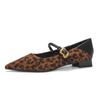 Fashion One-band Block Heel Single Shoes Autumn New Suede Leopard Print Pointed Toe Shallow Mouth Soft Sole Non-slip Kitten Heel Shoes