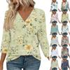 3/4 Length Sleeve Womens Tops V Neck Casual Tunic Tops Basic Shirts Loose Fit Blouse