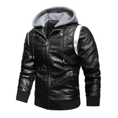 Yeni Erkek Deri Giyim Moda Kapşonlu Nakış Motosiklet Deri Ceket / Erkek Mont Stok
