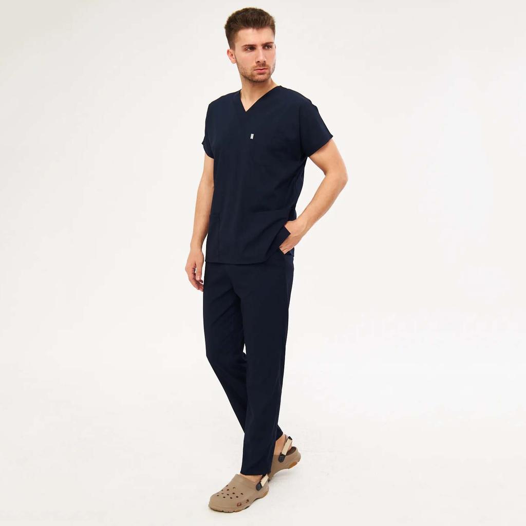 Unisex Medicinsk Uniformssæt - V-hals, Flagermusærme Med Lomme - To Delt Ensfarvet Scrub Sæt Til Sygeplejerske, Læge, Tandlæge