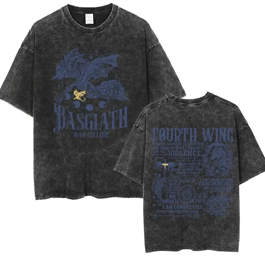 

Basgiath War College Vintage Washed T Shirt Fourth Wing Dragon Rider Aesthetic Clothing Men Women T Shirt L