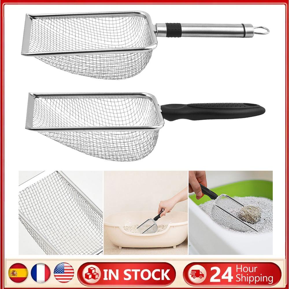 Pet Poop Shovel Fine Mesh Sand Shovel Stainless Steel Cat Litter Cleaner Ergonomic Handle Non Stick Poop Picker for Cats