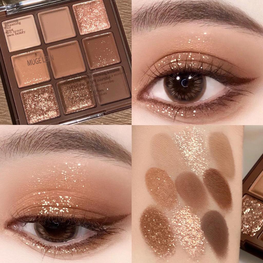 Neunfarbige wasserfeste matte & glitzernde Lidschattenpalette - Lang anhaltend Schweißfest und Aufhellend.