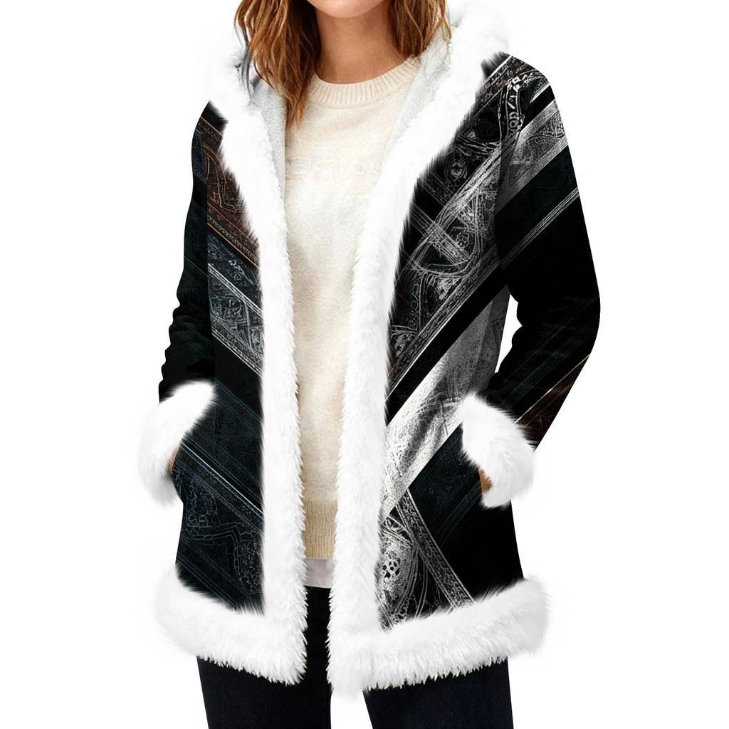 Cardigan con cappuccio in pile casual da donna con tasche Capospalla caldo