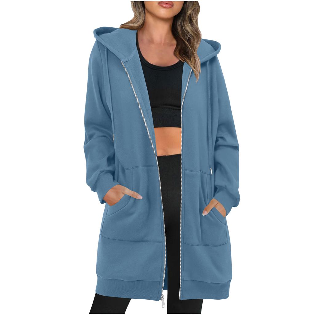 Women's Fashion Zipper Jacket Lightweight Oversized Hoodie Casual Sweatshirt With Pockets