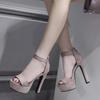 Gdgydh Women's Stiletto High Heel Sandals Platform Open Toe Ankle Strap Dress Shoes for Women Bride Ladies Wedding Faux Suede