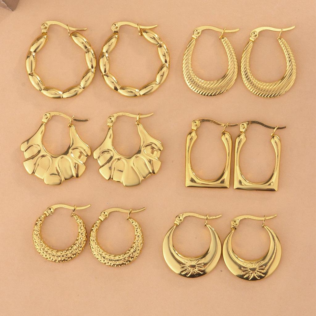 Pendientes de Acero Inoxidable Martillado Geométrico Chapados en Oro de 18 Quilates