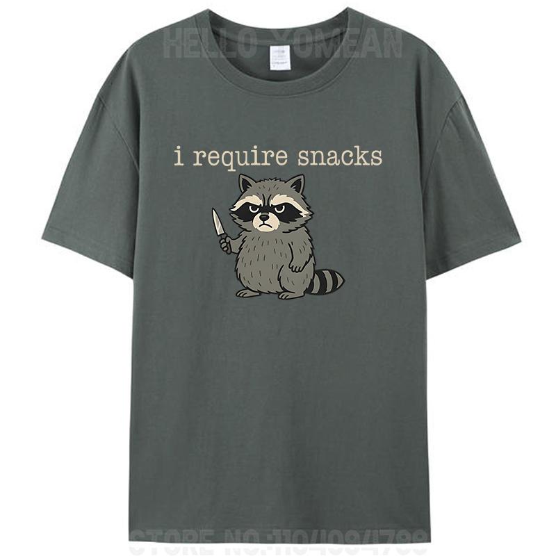 Funny Humor I Require Snacks Raccoon With Knife Meme Women Men's Cotton T-Shirt Tee Shirts Tops