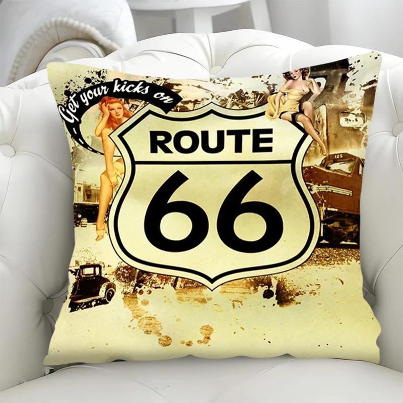 Pillowcase Highway Route 66 Cushion Covers 45x45 Short Plush Fall Decor Duplex Printing Cushions Cover 45*45 Lounge Chairs Sofa