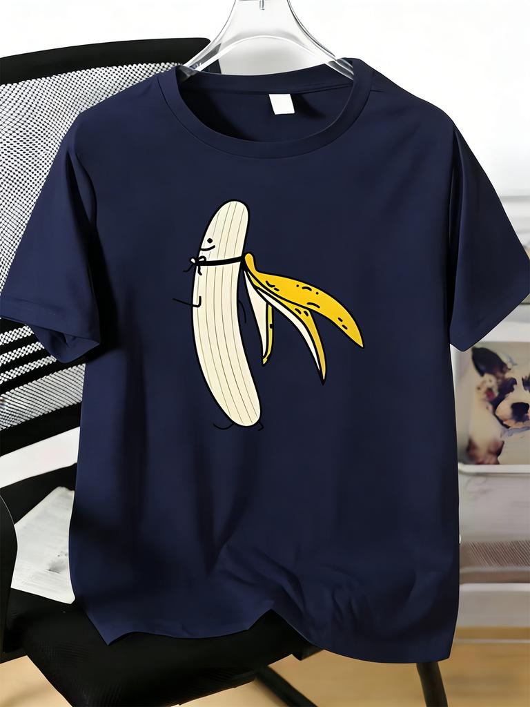 Unisexs Tee Cute Walking Banana Cartoon Pattern Print Cotton Short Sleeve Male Casual Streetwear Outdoor Daily Basic Fashion Top