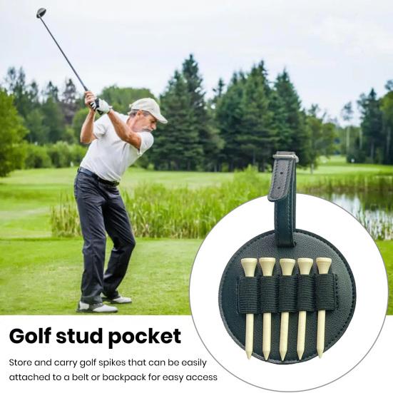 Yousheng Golf Tee Holder Clip-on Organizer, PU Leather Ball Tee Pouch with Stretchable Strap, Portable Vintage Style, 5-Slot Anti-Drop Design & Belt
