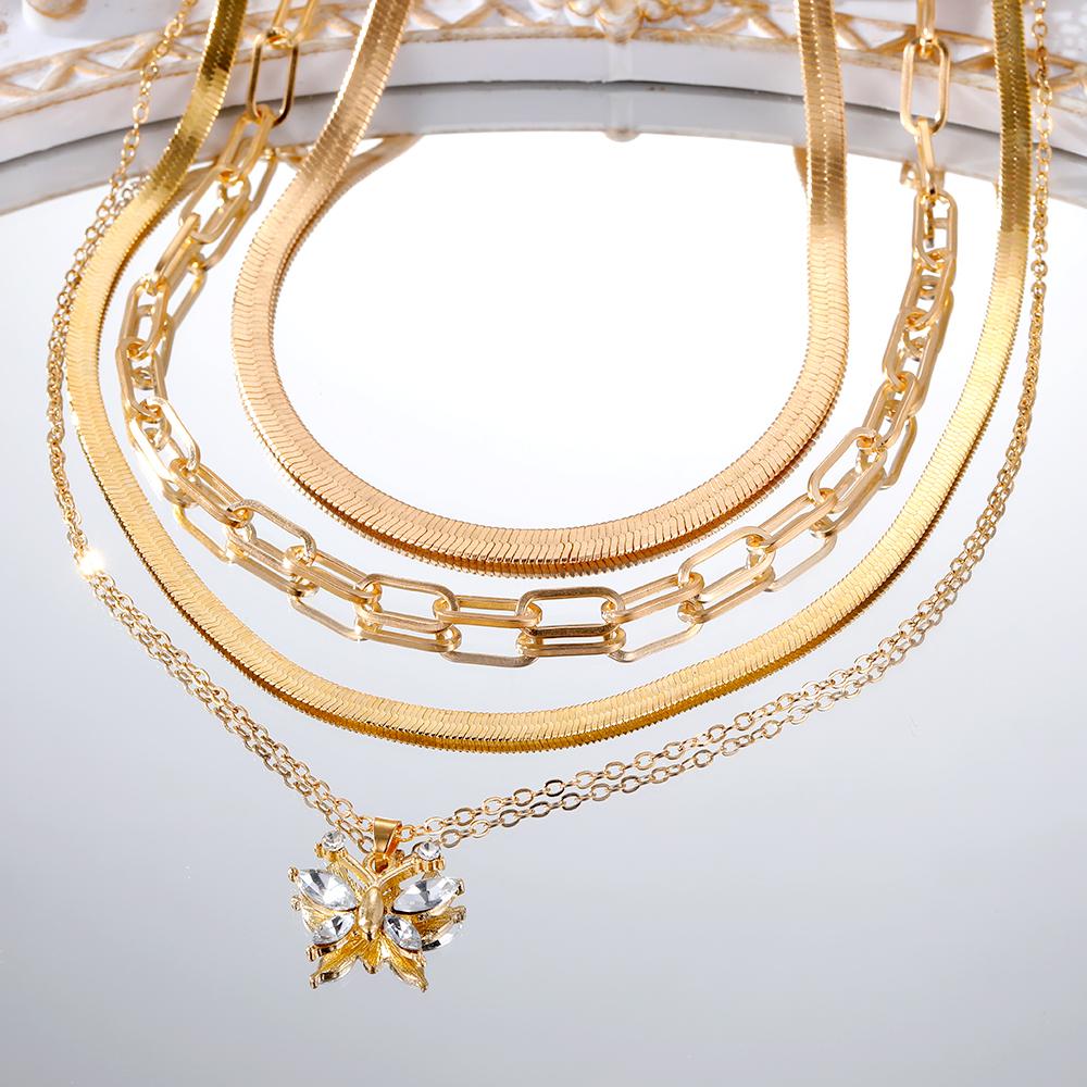 2023 New Korean Simple Necklace Butterfly Necklace Women's 4-piece Set Necklace Snake Bone Chain Elegant Charm Luxury Sweater Chain Simple Holiday