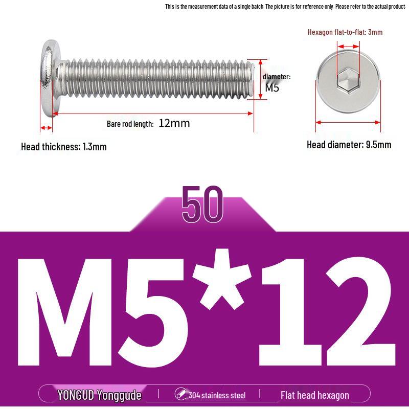 304 Stainless Steel Ultra-Thin Flat Head Hex Socket Bolt, M2-M12