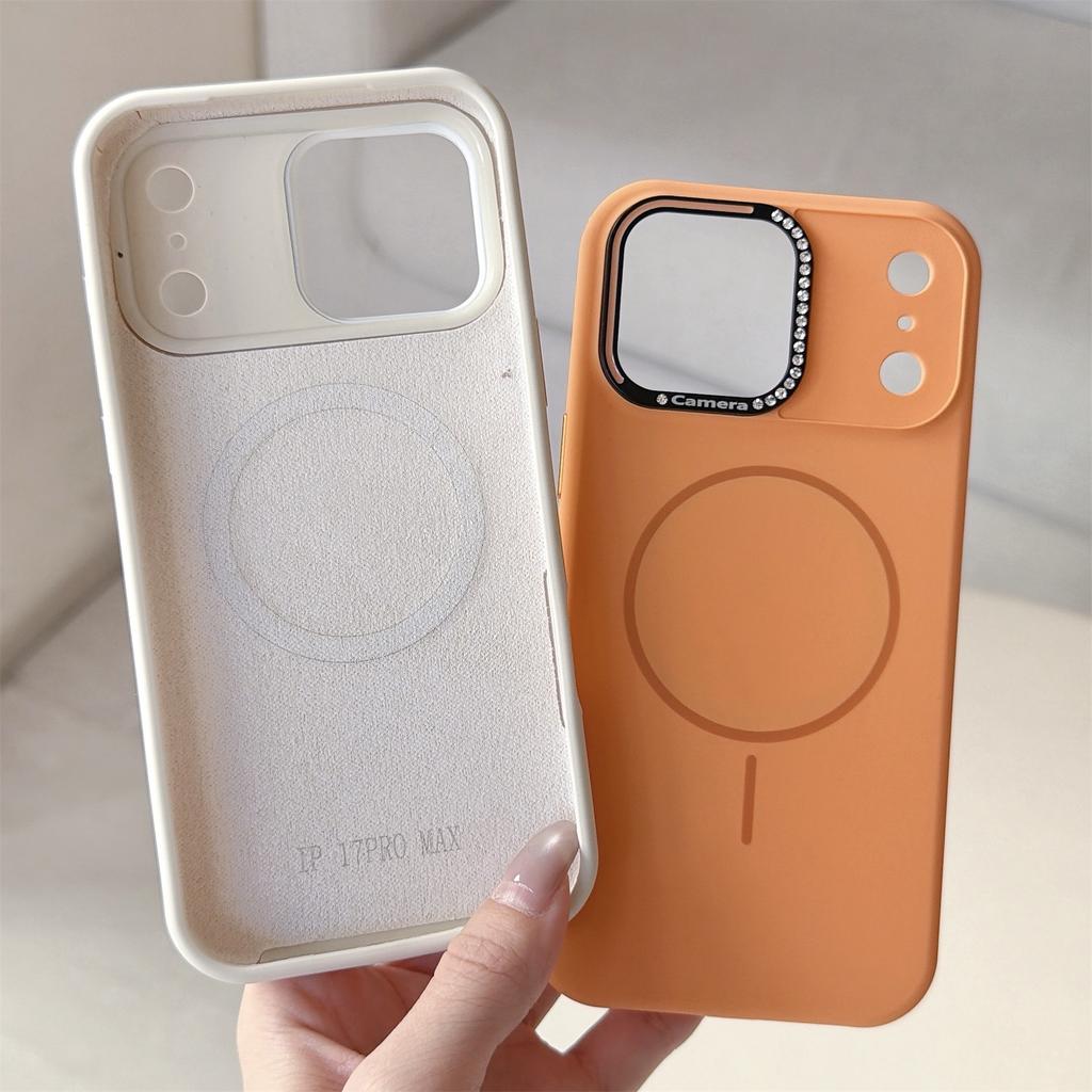 For iPhone 17 Pro Max Case Compatible with MagSafe Rhinestone Decor Lens Frame Silicone Phone Cover