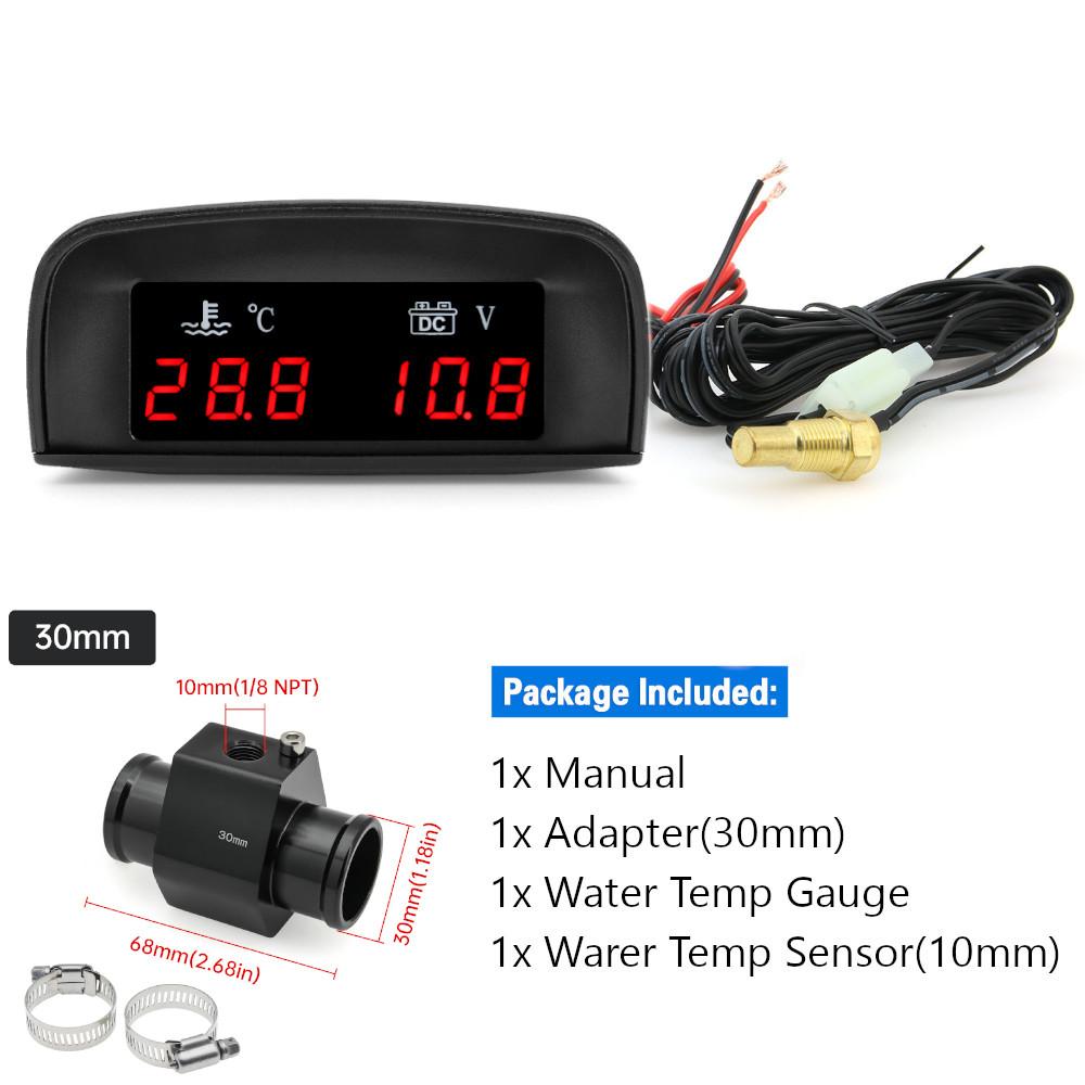 LCD Digital Car Truck 2 In 1 Water Temp + Voltmeter Gauge +10MM Coolant Temperature Sensor For 12V/24V Vehicle Car Gauges Meter