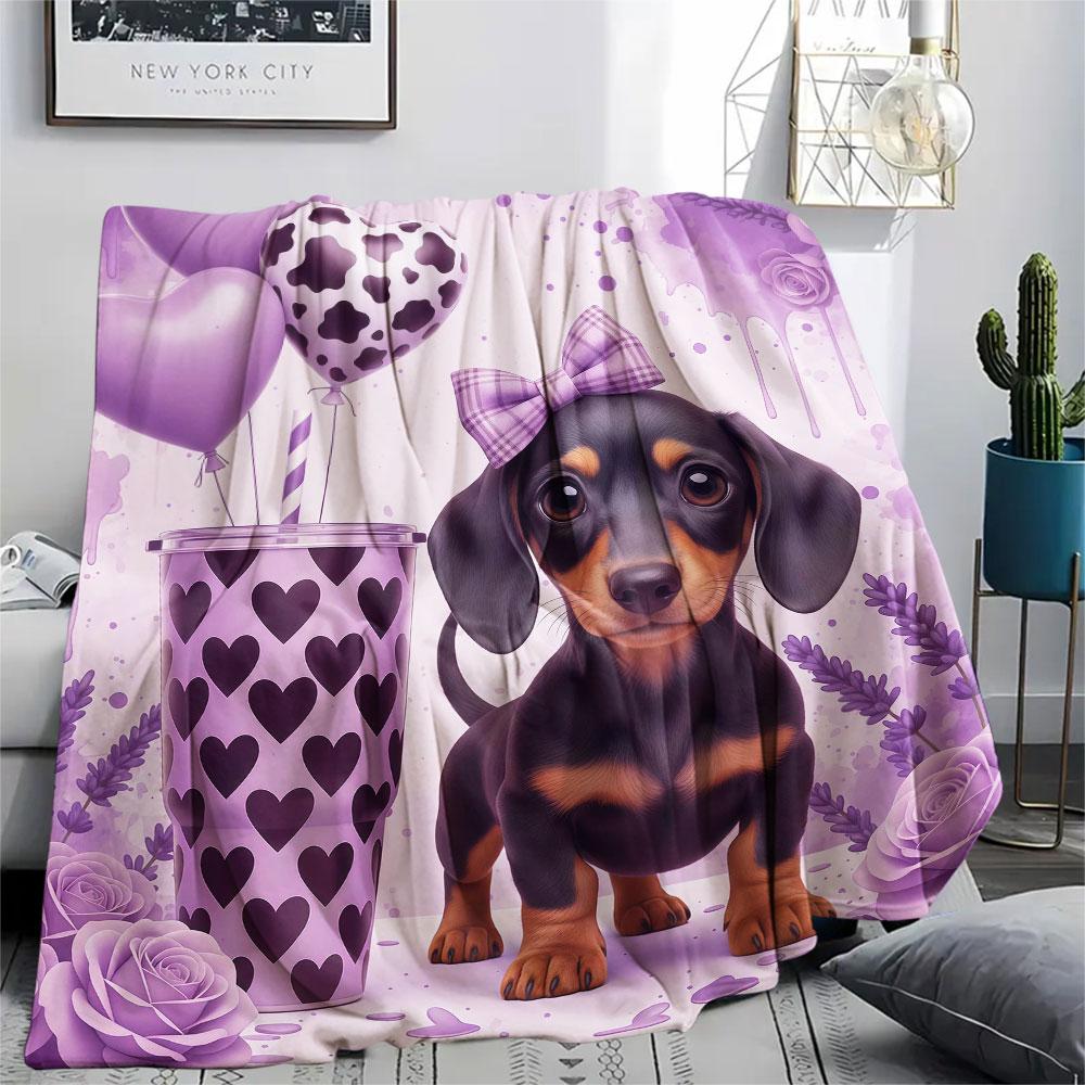 1Pc Dachshund Print Flannel Blanket, High quality Comfortable for All Seasons, Home Decor, Warmth and Comfort, Perfect for Christmas Gifts