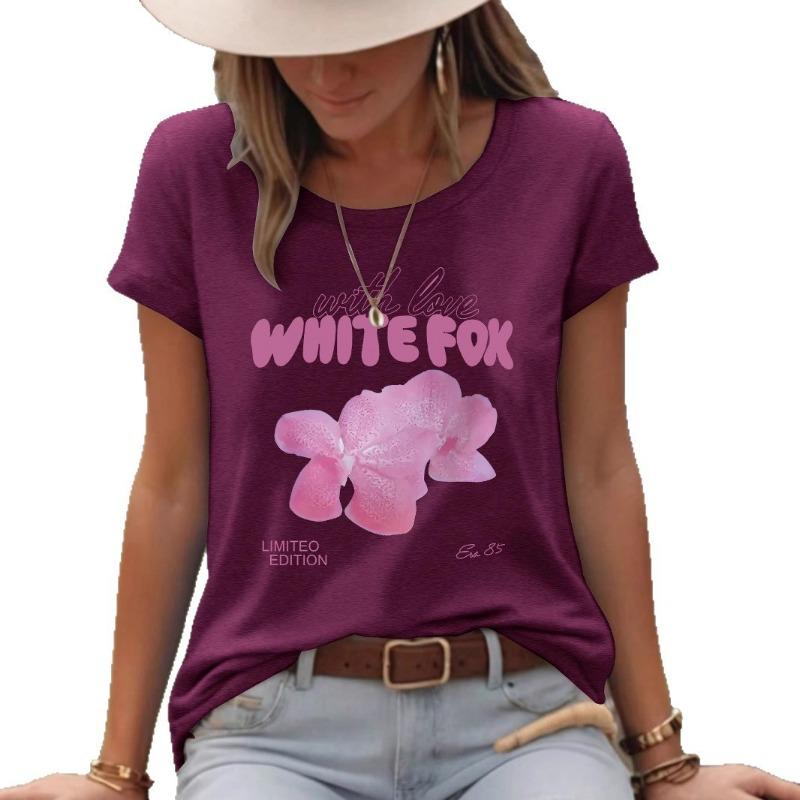 Maglione Girocollo Tondo a Forma di Petalo Estivo T-shirt a Maniche Corte da Donna