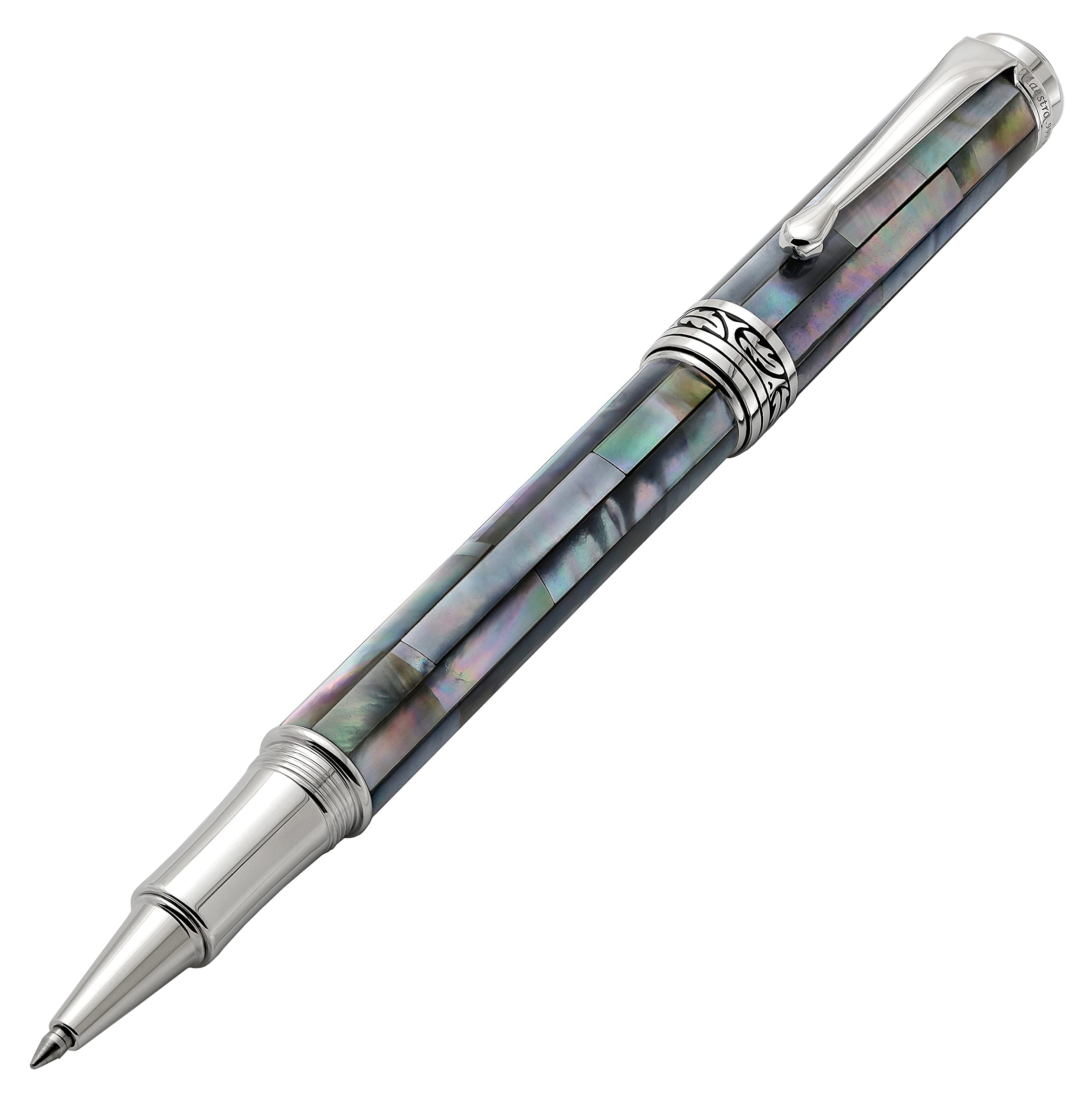 

Xezo Maestro Fine Point Rollerball Handcrafted with Black Mother of Platinum Limited Serialized Pen. Pearl. Plated. Edition,